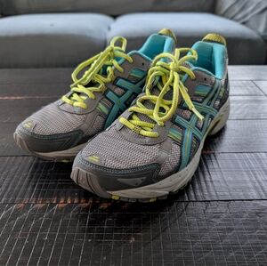 Asics Gel Venture 5 Women's Trail Runners, size 9.5, neon yellow, teal and gray